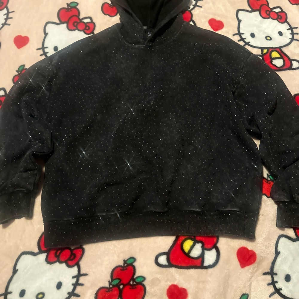 ROMWE Black Glitter Kids Hoodie
